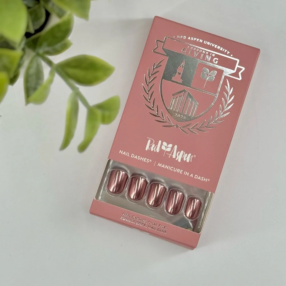NEW 𝙍𝙚𝙙 𝘼𝙨𝙥𝙚𝙣 Press-On Rose Gold Chrome Short Square Lessons in Giving